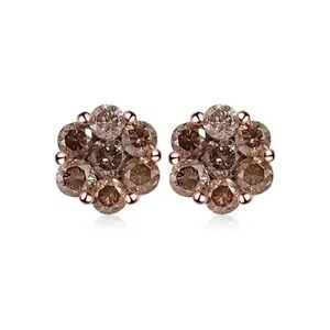 14k Brown Diamonds Earrings Floral Motif